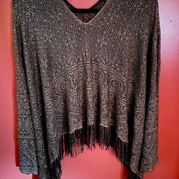 Lace Cardigan,Fringes,Gold Color, One Size,Mirasol - Picture 6 of 8